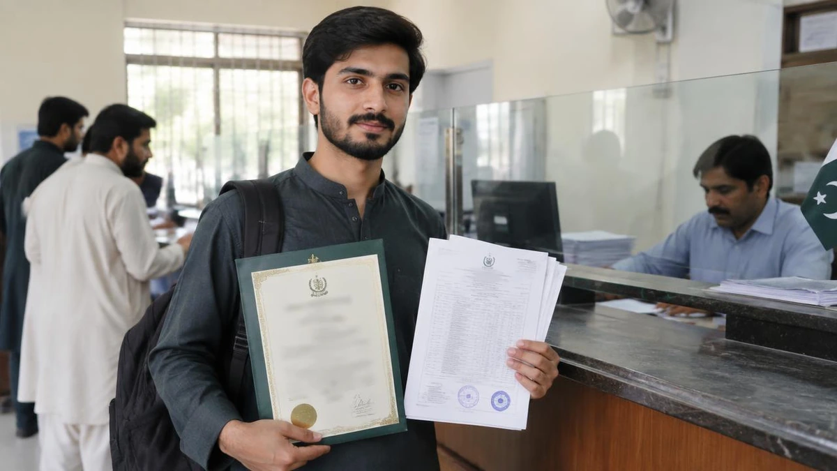 Degree and transcripts ready for HEC attestation on an office desk