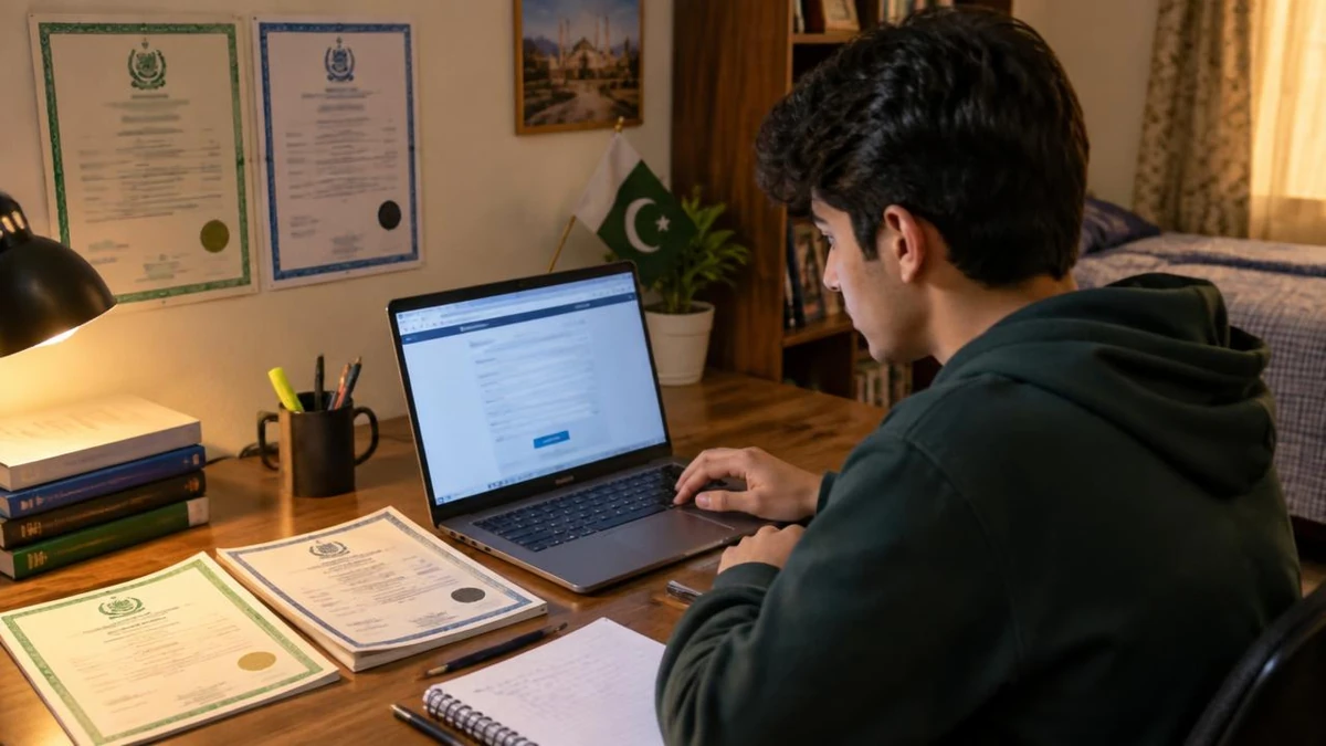 Pakistani A-Level student filling the IBCC online equivalence form with certificates