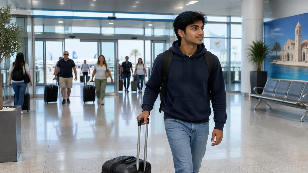 Pakistani student arriving at Larnaca airport with a Cyprus student entry permit