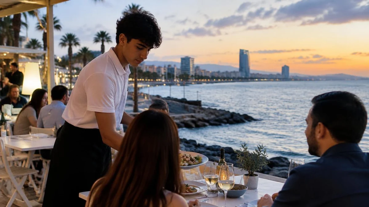 Student working part-time at a seaside restaurant in Limassol, Cyprus