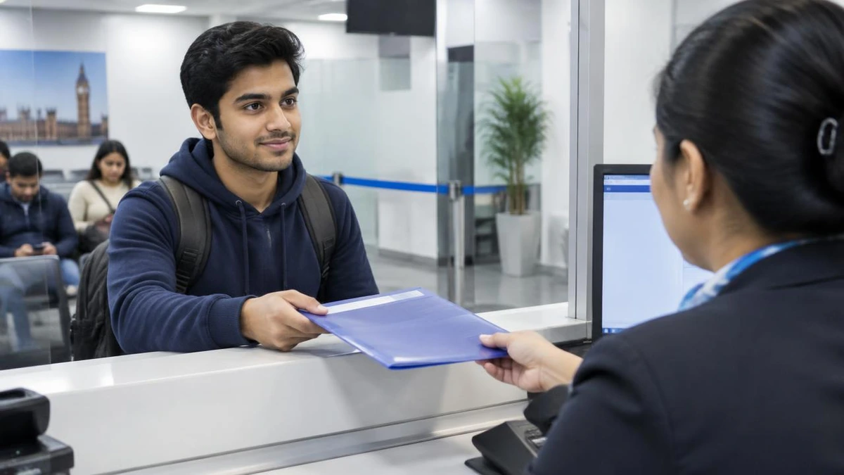 Pakistani student submitting New Zealand student visa documents at an application centre