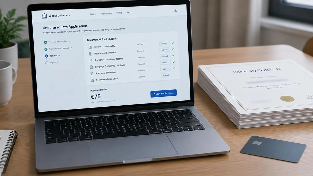 My assist portal with document upload checklist and uni-assist fee payment for a Pakistani applicant
